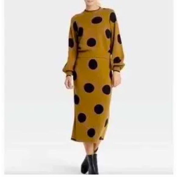 Who What Wear Dresses & Skirts - Who What Wear Brown & Black Polka-Dot Sweater & Midi Skirt Set